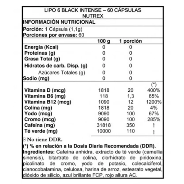 LIPO 6 BLACK INTENSE 60 CÁPSULAS - Imagen 2