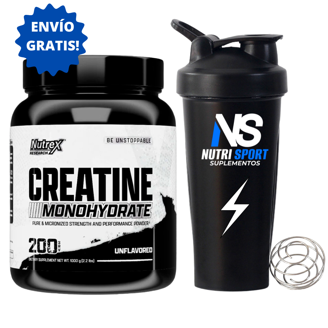 CREATINA 1KILO/200 SERVICIOS + SHAKER 600ML