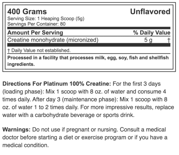 CREATINA PLATINUM 80 SERVICIOS / 400 GRAMOS - Imagen 3
