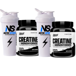 2 CREATINA DRIVE 1KG / 200 SERVICIOS +  2 SHAKER NUTRI SPORT 600ML