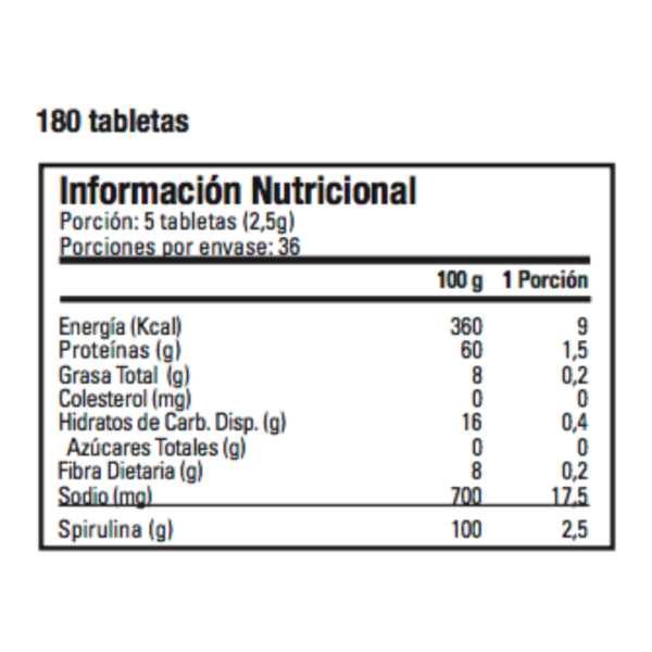 SPIRULINA 500 MG180 TABS - Imagen 2