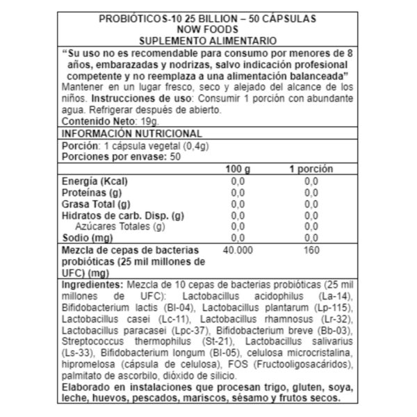 NOW PROBIÓTICO 10 25 BILLON 50 CÁPSULAS - Imagen 2