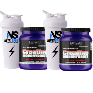 2 CREATINA ULTIMATE NUTRITION 1KG / 200 SERVICIOS + 2 SHAKER NUTRI SPORT 600ML