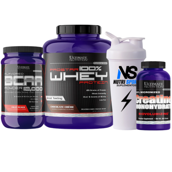 PROSTAR 5,28 LB + CREATINA ULTIMATE 300 GR + BCAA 457 GR + SHAKER NS